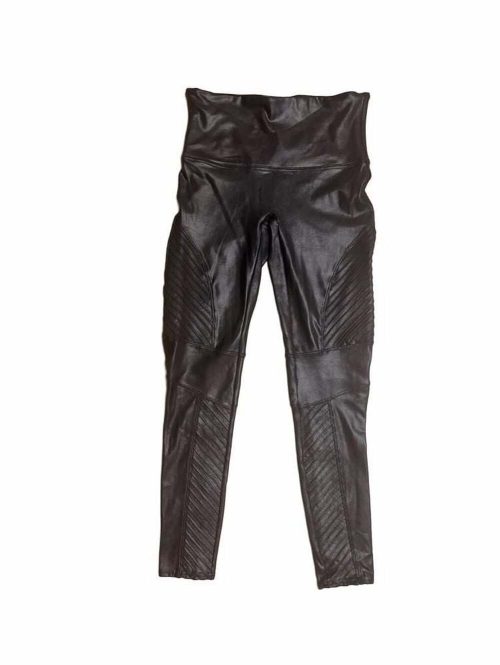 Spanx Black Faux Leather Moto Leggings Size L/G